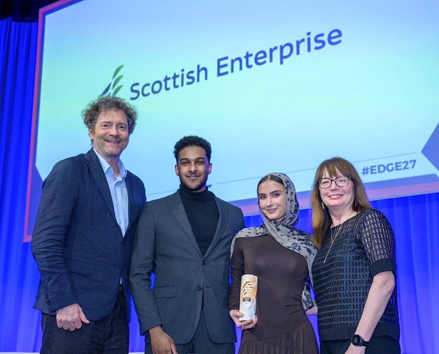 MedAscend founders Ahmed Sharaf and Hana Woods with the Scottish EDGE Round 27 Future EDGE award