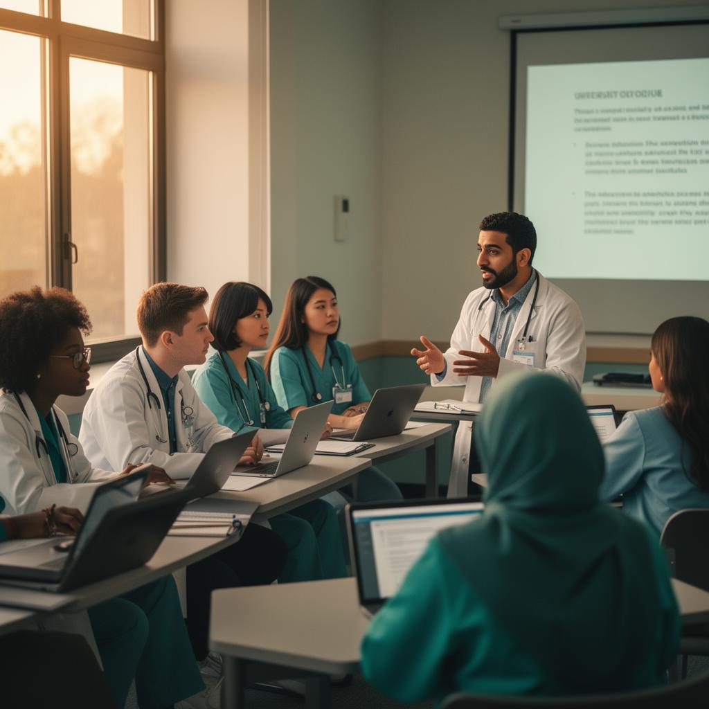 Lecturer leading a blended teaching session with students